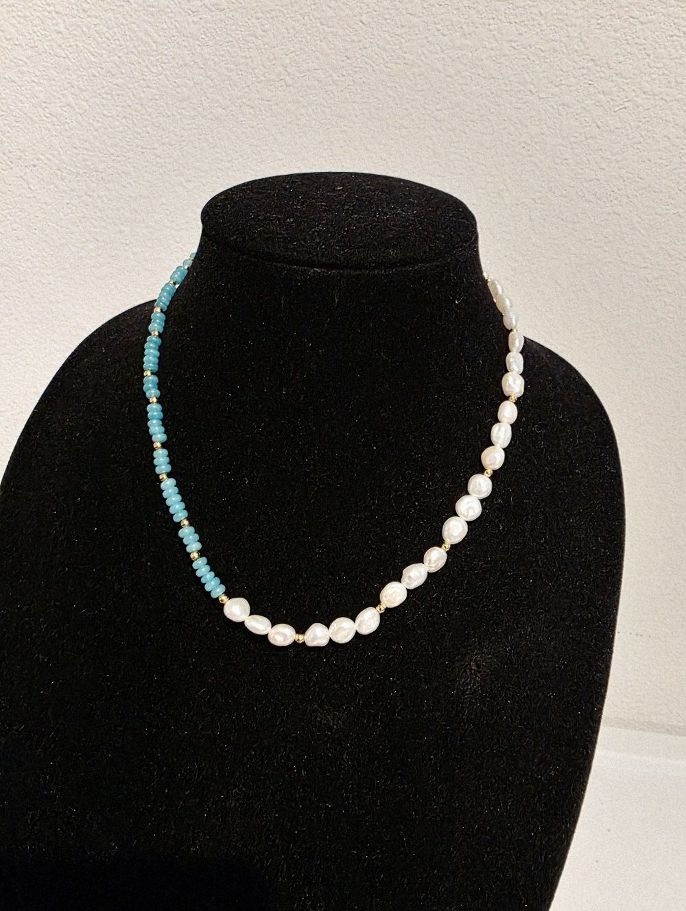 Missoma Pearl and Amazonite Gold Beaded Necklace 18k Goldplated Length 19+1" New